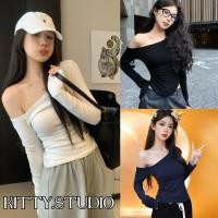 ราคา Kitty พร้อมส่ง เสื้อยืดแขนยาวผู้หญิง crop topสีพื้น ทรงเข้ารูปY2K เสื้อไหล่เดียวเซ็กซี่ เสื้อรัดรูปเปิดไหล่สไตล์เกาหลี (28964874281)
