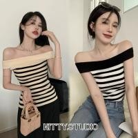 ราคา Kitty พร้อมส่ง เสื้อปาดไหล่crop top ทรงเข้ารูป เสื้อเปิดไหล่ไหมพรมแฟชั่นผู้หญิง แขนสั้น ดีเทลลาบทาง เซ็กซี่ ผญสวยๆ (29858254633)