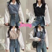 ราคา Jenny พร้อมส่ง เสื้อยืดโปโล แขนยาว คอปก ทรงหลวม สไตล์เกาหลี สีฟ้า สำหรับผู้หญิง (20284875849)