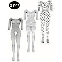 ราคา 3ชิ้นขนาดบวกชุดชั้นในเซ็กซี่ถุงน่องร่างกาย ผู้หญิงกลวงออกแขนยาวเปิดเป้าซีทรูบอดี้สูท (28365701097)