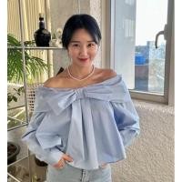 ราคา Shopee Video ลด30 เสื้อเชิ้ตโบว์เปิดไหล่สีพาสเทล Bow pastel off shoulder shirt (29062067008)