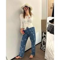 ราคา SALESกางเกงยีนส์ กางเกงทรงบอย พิมพ์ลายโบว์ด้านหน้าตอกมุก Pearl ribbon boy denim ทรงสวย สาวๆมีสะโพกใส่ได้ (24371968437)