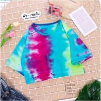 ราคา เสื้อครอป มัดย้อม เรนโบ ผ้า Cotton100 Rainbow Tie Dye Crop T Shirt (13206258545)