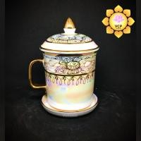 ราคา แก้วนํ้า แก้วกาแฟ ลายไทย มุกทอง (1381525902)