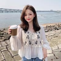 ราคา lune 612 เสื้อลูกไม้คอวี แขนยาว เสื้อครอป แฟชั่นเกาหลี แต่งผ้าชีฟอง น่ารักมากๆๆ (5794992652)