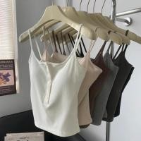 ราคา Lune Graceเสื้อครอปสายเดี่ยวมีฟองน้ำในตัว แต่กระดุมหน้า แฟชั่นsummer2024 สปอร์ตบราแนวฝรั่ง รุ่นX8823 (25832934516)
