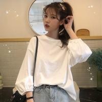 ราคา Lune 3508 เสื้อยืดแขนยาวคอกลมแฟชั่นวัยรุ่นสไตล์เกาหลีผ้าดี oversize สีทึบ แขนพอง จั้มปลายแขน (9802832592)
