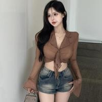 ราคา Lune Grace W282 เสื้อครอปแขนยาว คอวีแขนระบายเอวลอย ชีทรู ใส่เที่ยวทะเล (24259850336)