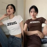 ราคา Lune Grace 2578 เสื้อยืดแขนสั้นสไตล์เรโทรอเมริกันสำหรับผู้หญิง เสื้อครอปเอวลอย (23485640101)