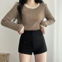 ราคา ราคาพิเศษ F X กางเกงขาสั้นบุคลิกภาพกางเกงลำลองเอวสูงสีดำสำหรับผู้หญิง2024ฤดูใบไม้ร่วงและฤดูหนาวสไตล์เกาหลีผ้ายืดรัดรูปกางเกงหนังกลับรัดรูปใส่ด้านนอก (29772666476)