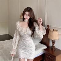 ราคา ราคาพิเศษ F X ชุดเดรสสำหรับฤดูใบไม้ร่วงและฤดูหนาวแบบใหม่ให้ความรู้สึกออกแบบไหล่เดียวแขนยาวเชือกแขวนคอชุดเดรสตัวในลูกไม้เข้ารูปใส่แล้วดูผอมเพรียวสำหรับผู้หญิง (29564826874)