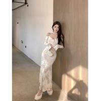 ราคา ราคาพิเศษ F X ชุดเดรสมีเอกลักษณ์สไตล์ฝรั่งเศสชุดเดรสคอเชือกแขวนคอสีขาวเรียบหรูสำหรับผู้หญิงชุดเดรสหางปลารัดสะโพกลูกไม้ใส่ด้านในสำหรับฤดูหนาว (29416558806)