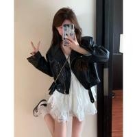 ราคา ราคาพิเศษ เสื้อแจ็คเก็ตหนัง F X PU เสื้อแจ็คเก็ตแขนยาวทรงหลวมสไตล์วินเทจสีดำสำหรับผู้หญิงฤดูใบไม้ร่วง (28962636068)