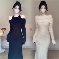 ราคา ราคาพิเศษ ชุดเดรส F X 2024เดรสเปิดไหล่ถักสไตล์บริสุทธิ์สำหรับฤดูใบไม้ร่วงและฤดูหนาวชุดเดรสยาวทรงหางปลา (28414650671)