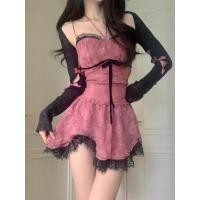 ราคา ราคาพิเศษ F X ชุดเซ็กซี่สาวอวบสาวหวานชุดเดรสสายเดี่ยวลายดอกกุหลาบสีชมพูสำหรับผู้หญิงกระโปรงสั้นรัดเอวสไตล์ไซส์ใหญ่สำหรับฤดูใบไม้ร่วง (28263900283)