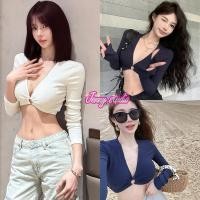 ราคา Jennyพร้อมส่ง เสื้อเซ็กซี่ เสื้อยืดแขนยาว คอวี สีพื้นเอวลอยทรงเข้ารูป โชว์เอวเซ่บมาก เสื้อยืดทรงครอปสีขาว สไตล์สาวเกาหลี (27821419140)