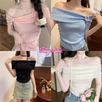 ราคา Jenny พร้อมส่ง พร้อมส่ง เสื้อเปิดไหล่สีพื้นผู้หญิง croptopแต่งดอกไม้ ทรงรัดรูป เรียบหรู ผ้าไม้พรหม ชุดไปทะเล ไปคาเฟ่ (25331061439)