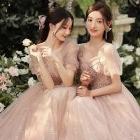 ราคา ชุดเพื่อนเจ้าสาวสีชมพู Fairy Temperament Small Boudoir Sisters Group ชุดราตรี LF342 (27866583646)