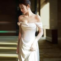 ราคา ฝรั่งเศสปิดไหล่แสงชุดแต่งงานเจ้าสาวหรูหราสีขาวซาตินที่เรียบง่ายชุดอารมณ์แสงหรูหราสลิมฟิตกระโปรง หางปลา QH388 (24235107307)