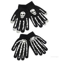 ราคา Loner Unisex ฮาโลวีนโครงกระดูกถุงมือสําหรับผู้หญิงผู้ชาย Skull Bone ยืดถักฤดูหนาว Warm Mechanic Mittens Party Costu (27972608097)