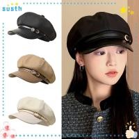 ราคา Susth หมวก Newsboy หมวก Newsboy ลําลองสีทึบ หมวก PU หนังแปดเหลี่ยมฤดูใบไม้ร่วงฤดูหนาว (27623181453)
