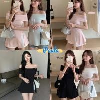 ราคา Paula พร้อมส่ง เสื้อปาดไหล่แฟชั่น เสื้อเซ็กซี่ เปิดไหล่ ผ้าไหมพรม แขนสั้น ดีเทลปลายปล่อยแหวกข้าง สีพื้น sexy lady (28407790552)