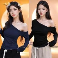 ราคา Paula พร้อมส่ง เสื้อยืดแขนยาวผู้หญิง crop topสีพื้น ทรงเข้ารูปY2K เสื้อไหล่เดียวเซ็กซี่ เสื้อรัดรูปเปิดไหล่สไตล์เกาหลี (27364831646)