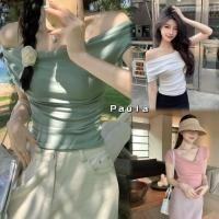 ราคา Paula พร้อมส่ง เสื้อเชิ้ตแขนสั้นเซ็กซี่ เสื้อยืดสตรีเปิดไหล่เดี่ยว สะดือเซ็กซี่สาวฮอต เสื้อเปิดไหล่ไหมพรม แขนสั้น (25734317586)