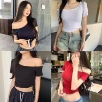 ราคา Paula พร้อมส่ง เสื้อยืดผู้หญิง คอไม่สมมาตร เสื้อยืดมีฟองน้ำ แขนสั้น เสื้อแขนสั้นปาดไหล่ข้างเดี่ยว สีพื้น แมทช์ง่าย ต้องม (26612679875)