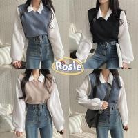 ราคา ใหม่ เสื้อยืดโปโล แขนยาว คอปก ทรงหลวม สไตล์เกาหลี สีฟ้า (22182350306)
