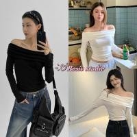 ราคา Rosie พร้อมส่ง เสื้อเซ็กซี่ผู้หญิง เสื้อยืดปาดไหล่แขนยาว สีพื้นเอวลอยทรงรัดรูป เสื้อยืดสีขาวไหล่เดียว สไตล์สวาเกาหลีเกาห (26119673650)