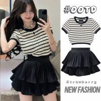ราคา พร้อมส่ง ชุดเซ็ทสไตล์สาวเกาหลี ชุด2ชิ้น เสื้อแขนสั้นไหมพรม กระโปรงสั้น พลีทสั้น คุณหนู ดูแพง ชุดไปทะเล สำหรับผู้หญิง (27550622453)