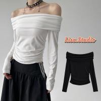 ราคา Lisaพร้อมส่ง เสื้อเซ็กซี่ผู้หญิง เสื้อยืดปาดไหล่แขนยาว สีพื้นเอวลอยทรงรัดรูป เสื้อยืดสีขาวไหล่เดียว สไตล์สวาเกาหลีเกาหลี (27769674870)