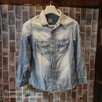 ราคา เสื้อเชิ้ตยีนส์ฟอกมือสองแขนยาว 32 นิ้ว ยาว 24 นิ้ว (28920375793)