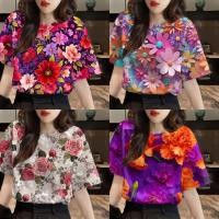 ราคา เสื้อสงกรานต์ 2025 เสื้อลายดอกสีสันสดใส ฮาวาย เสื้อยืดผู้หญิง (28079165828)