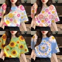 ราคา 2025 สงกรานต์ดอกไม้แขนสั้นคอกลมผู้หญิงเสื้อยืดพิมพ์ลายดอกไม้ฤดูร้อนขนาดบวกสบายๆสงกรานต์ (26830144603)