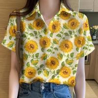 ราคา เสื้อเชิ้ต แขนสั้น คอปก ทรงหลวม ลายดอกทานตะวัน ติดกระดุม พลัสไซซ์ สไตล์ฮาวาย แฟชั่นสําหรับสตรี 2025 (26729598926)