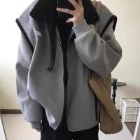 ราคา แจ็คเก็ตผู้หญิงลายสีเทากับดำ แบบทรงหลวม มีซิป (41863590225)