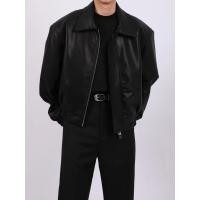 ราคา 2025ฤดูใบไม้ผลิใหม่ผู้ชายเกาหลีรุ่น Retro สีทึบไหล่ Pads ซิปคู่เสื้อหนังสั้น (27027847414)