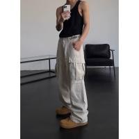 ราคา 2025 ใหม่ฤดูใบไม้ผลิ กางเกงทำงานชายแบบตรง สีพื้น ย้อนยุคแบบอเมริกัน มีหลายกระเป๋า (26474214226)