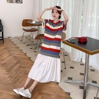 ราคา P1415 เดรสไหมพรมสลับสี ชายระบาย (44109408688)