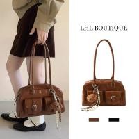 ราคา LHL BOUTIQUE กระเป๋าสะพายข้าง สีน้ําตา ลวินเทจ Boston bag แฟชั่น หนังกลับ (26513408574)
