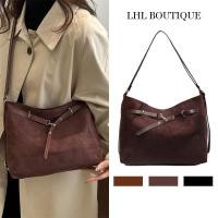 ราคา LHL BOUTIQUE กระเป๋าสะพายข้าง หนังกลับ ย้อนยุค สีน้ำตาล tote suede bag กระเป๋าเรียนมหาลัย (40209940341)