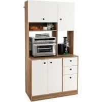 ราคา 71 ตู้เก็บของกับข้าวในครัวทรงสูง บุฟเฟ่ต์อิสระพร้อมประตู ชั้นวางของแบบปรับได้ ลิ้นชัก 3 อันและไมโครวา (45600407256)