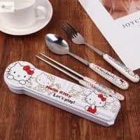ราคา Cod Kawaii Hello Kitty Chops ช้อนส้อม Sanrio KT แมวชุดอาหารเย็นแบบพกพาสําหรับเด็กอะนิเมะ Flatware พร้อมกล่องใหม่ (26214307944)