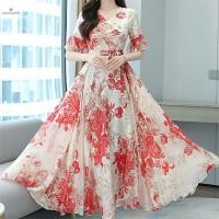 ราคา Cod 2022 Elegant Women Plus Size Boho Beach Maxi Dress ชีฟองลายดอกไม้ Midi Sundress ใหม่ (29074144458)