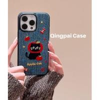 ราคา เย็บปักถักร้อย Apple Headwear แมวดําคาวบอย Jean ผ้าเคสโทรศัพท์สําหรับ iPhone 16 Pro Max 13 14 15 Promax กันกระแทกหวาน Girly โทรศัพท์มือถือปกหลัง (24337384473)
