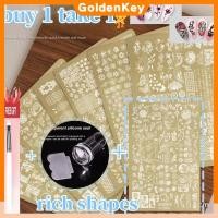 ราคา แผ่นปั๊มเล็บสีทองขนาดใหญ่พร้อมลายผีเสื้อและดอกไม้ ลวดลายฝรั่งเศส สเตนซิลปั๊มเล็บสเตนเลส รูปทรงเรขาคณิต เทมเพลต GoldenKey (27987997253)