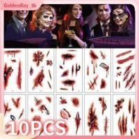 ราคา 10 แผ่น สติกเกอร์รอยสักแผลเป็นฮาโลวีนแบบใหม่ กันน้ำ ลายผีสยองขวัญฮาโลวีน คุณภาพดี กันน้ำ กันเหงื่อ ติดได้ 2 4 วัน GoldenKey (40169033071)