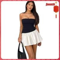 ราคา Aooao ชุดเดรสเกาะอกสตรี เดรสแขนกุดเปิดไหล่ ไม่มีสายหนัง สีตัดกัน มินิเดรสเร้าใจ (49700967266)